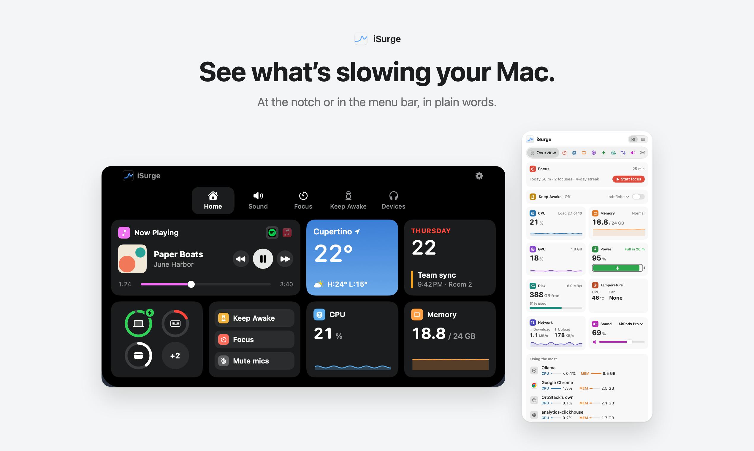 iSurge:刘海屏上的Mac全能监控工具
