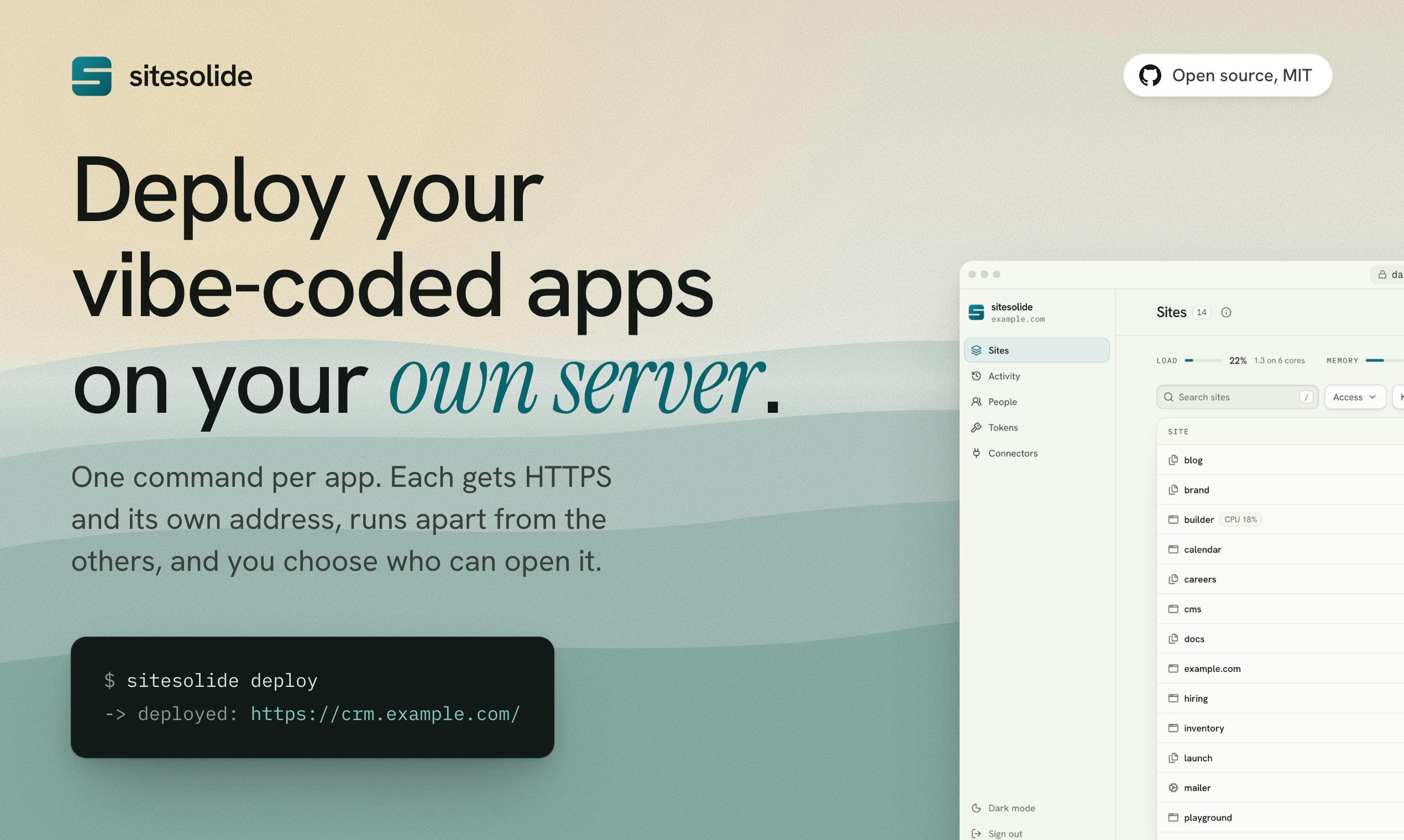 sitesolide: Deploy Vibe-Coded Apps to Your Own Server with One Command