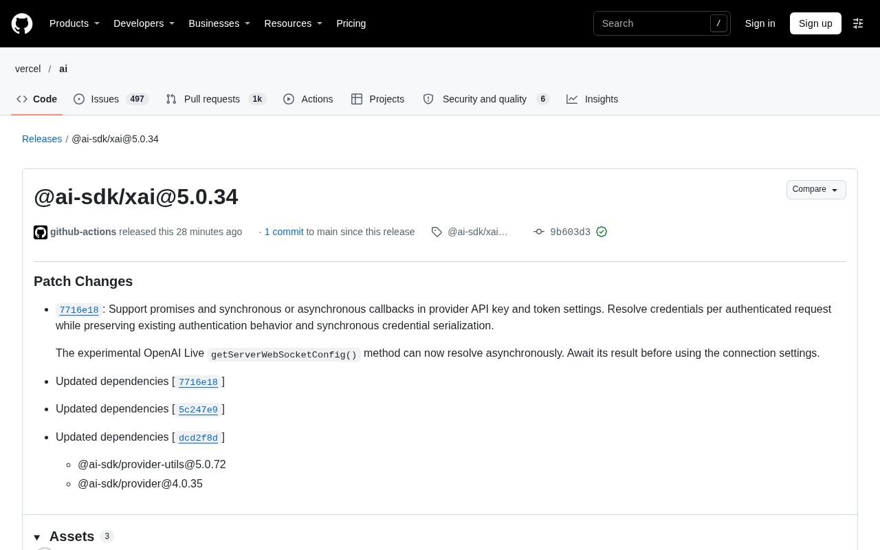 AI SDK xAI 5.0.34 Update: Asynchronous Credential Resolution and WebSocket Configuration Changes