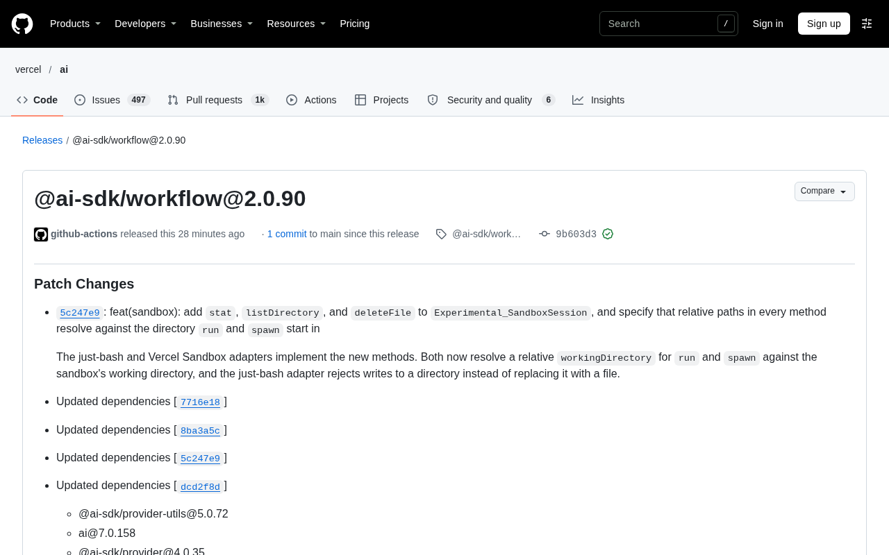 @ai-sdk/workflow 2.0.90:沙箱会话新增文件操作能力