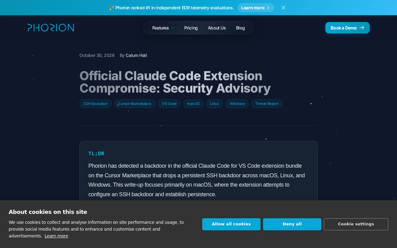 Backdoor Found in Claude Code VS Code Extension: A Cursor Marketplace Supply Chain Attack