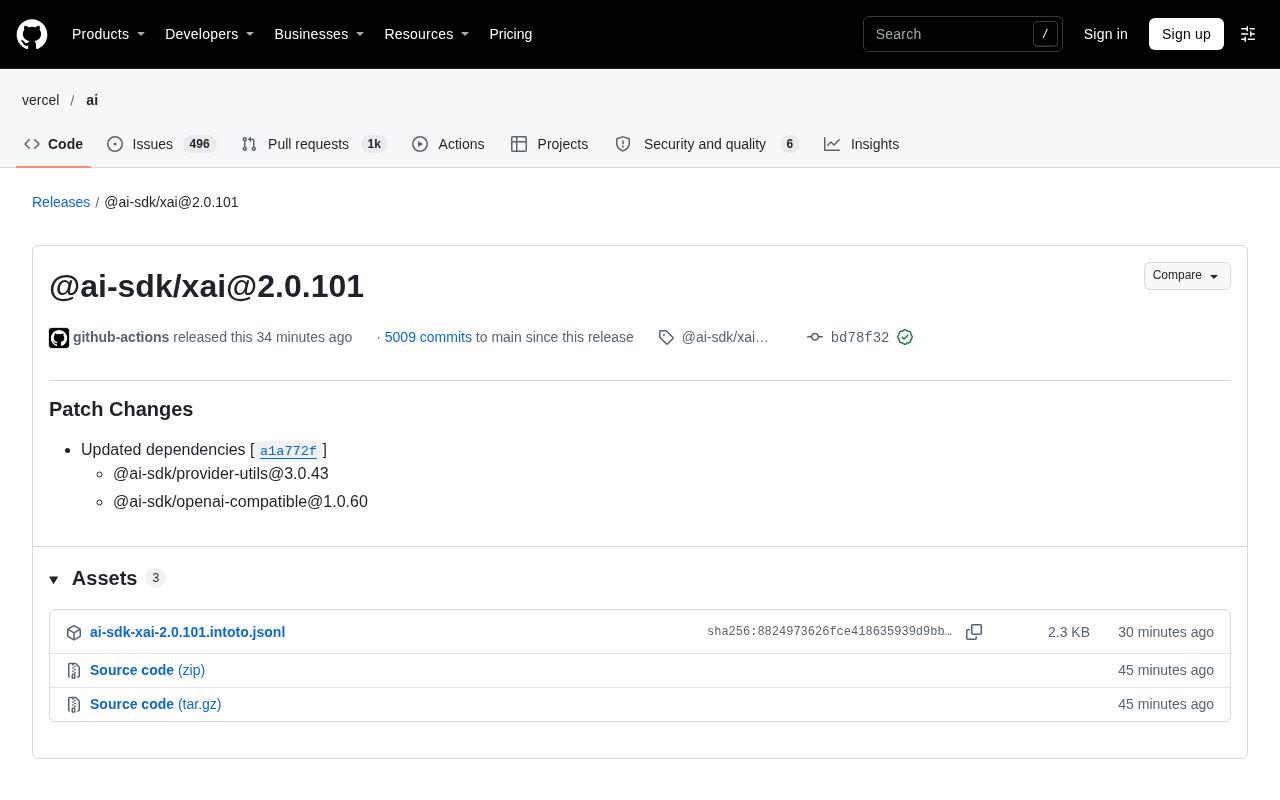 @ai-sdk/xai 2.0.101 补丁发布:依赖链更新背后的维护信号