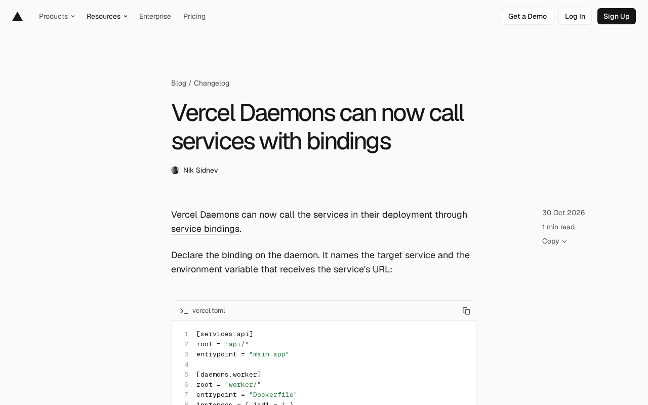 Vercel Daemons 新增服务绑定:私有服务直连